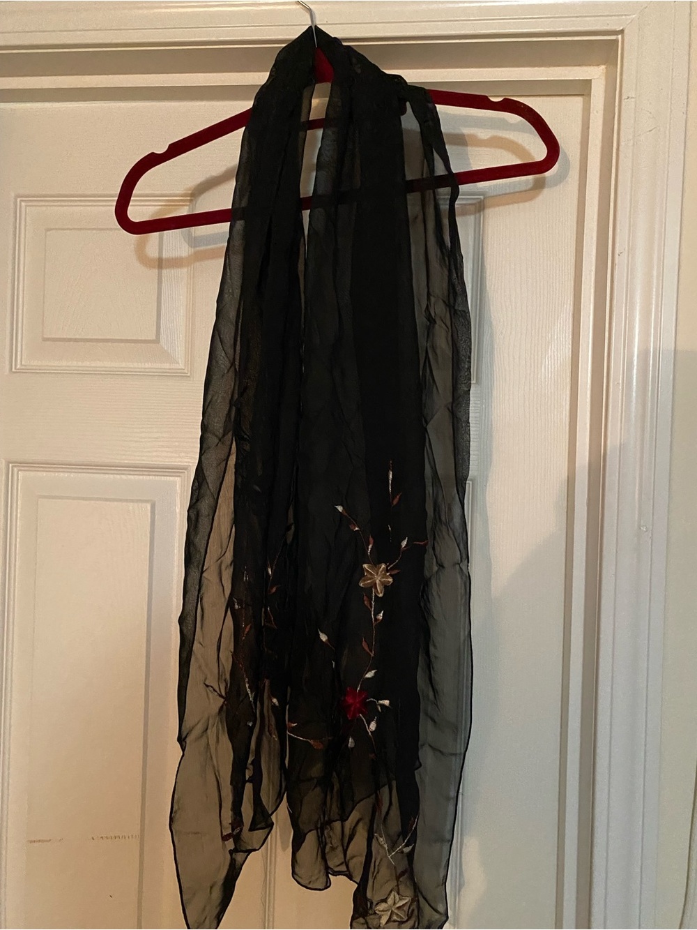 Black Sheer Floral Embroidered Wrap Scarf